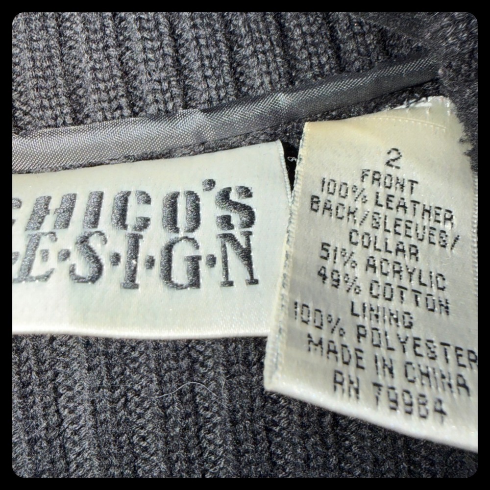 Chico's Design Jacket Women Size 2 Black Leather Suede Knit Mixed Media Coat - Picture 2 of 7